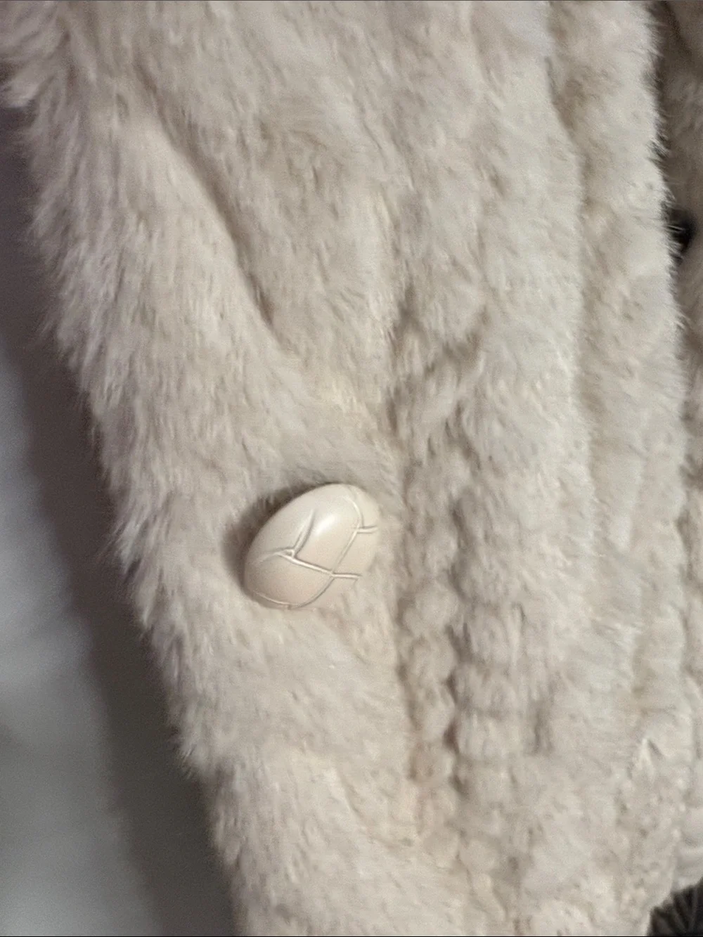 Avec Les Filles Cream Cable-Texture Faux Fur Jacket